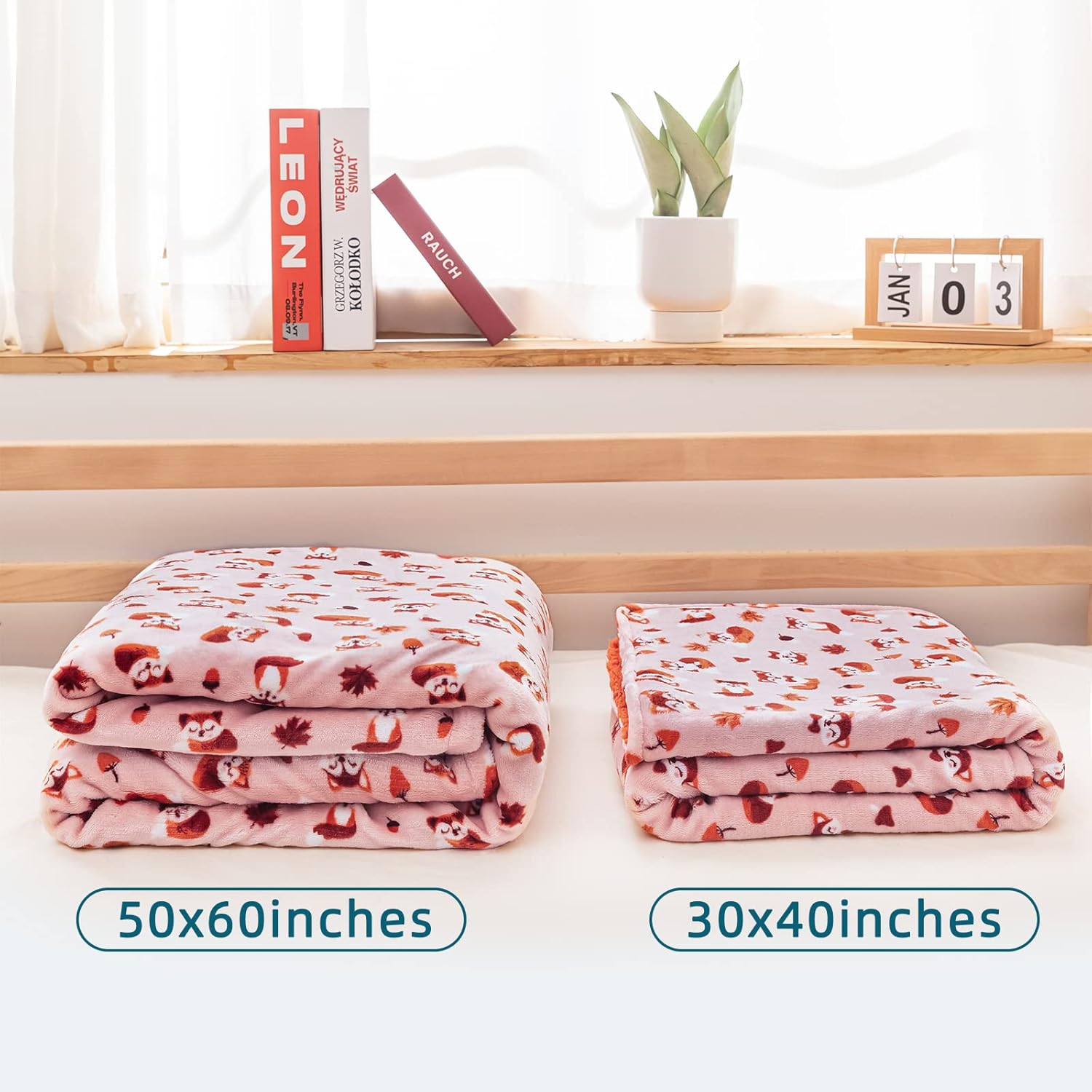 DaysU Plush Flannel Sherpa Baby Blanket with Fox Print 1