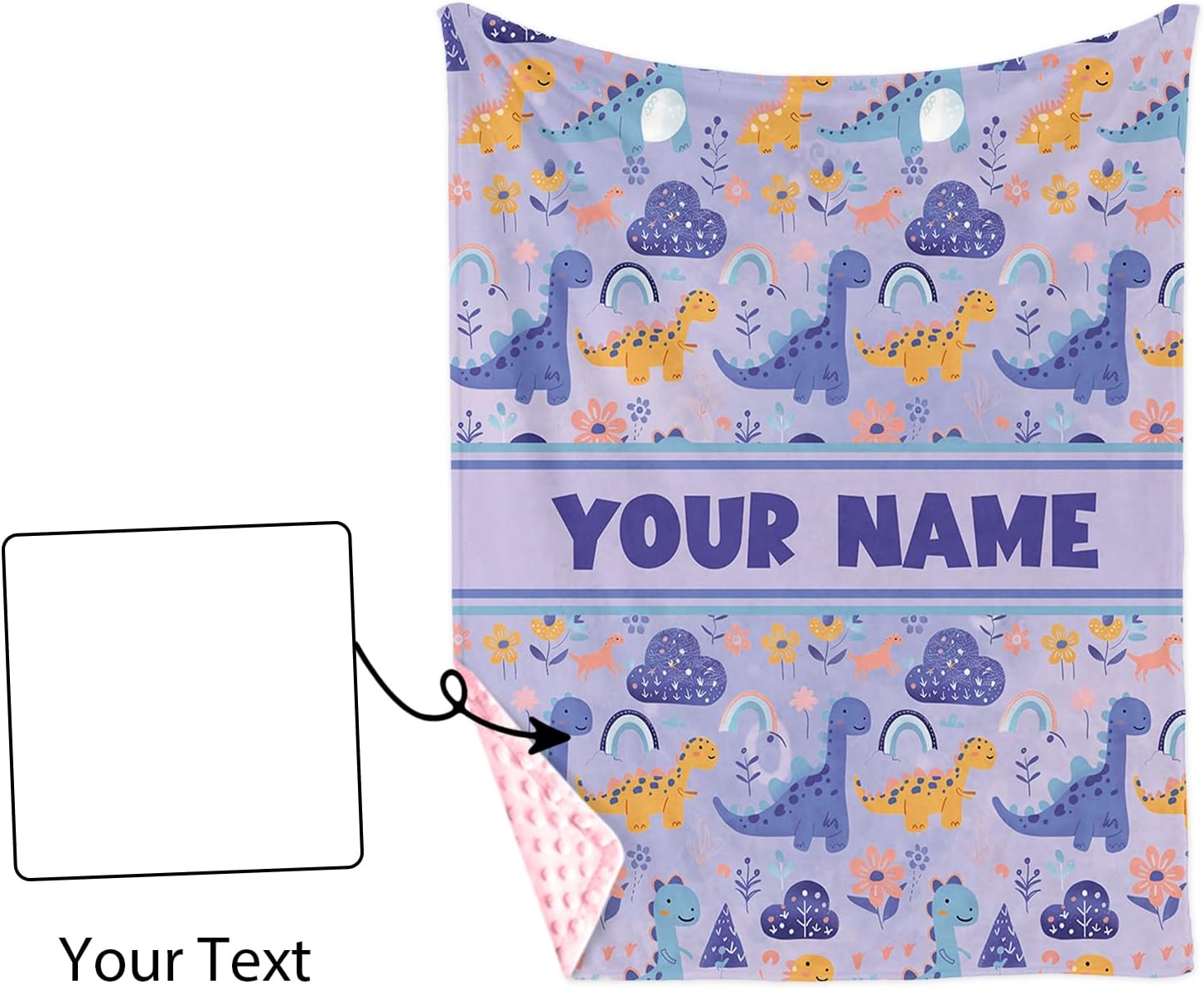Personalized Baby Blanket for Girls with Purple Dinosaur Pattern