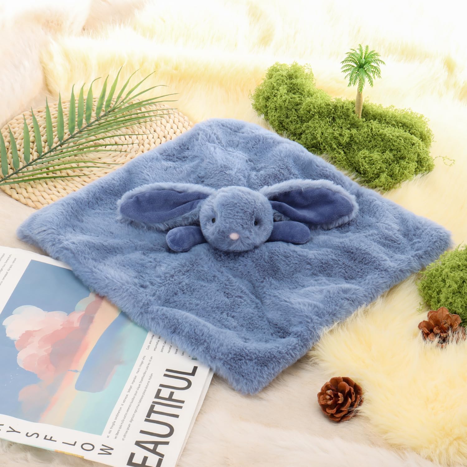 Apricot Lamb Navy Blue Bunny Security Blanket Baby Lovey