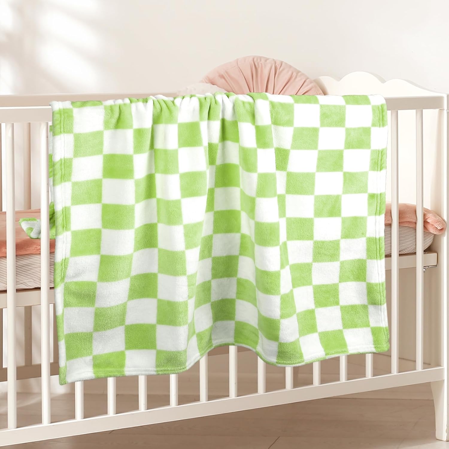 GreatBba Plush Checkered Baby Blanket - 30x40 Wine Green White