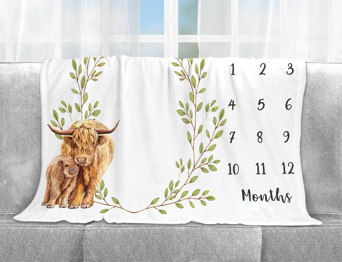 Yuzioey Highland Cow Milestone Blanket 50x40