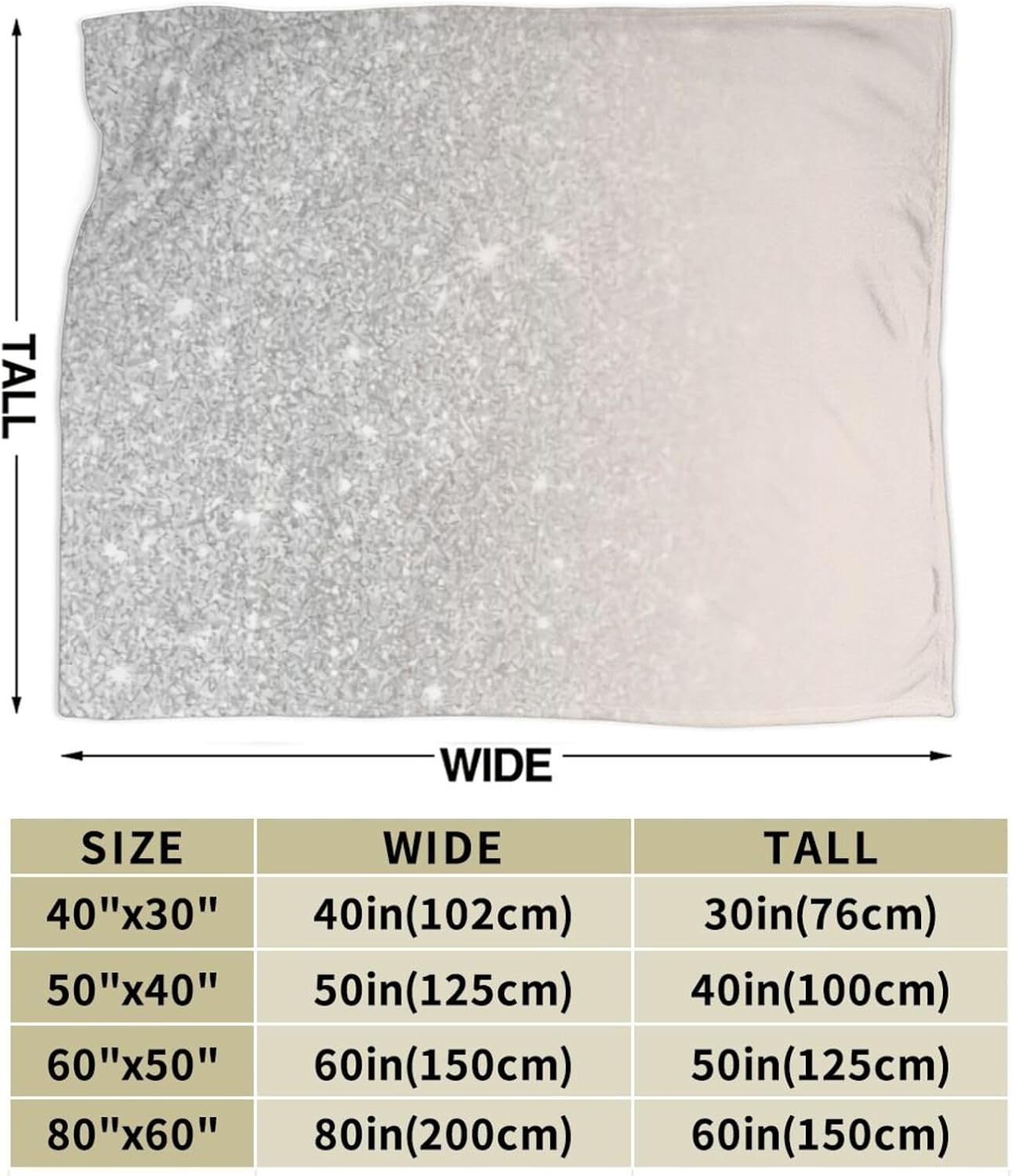 Girly Silver Glitter Ombre Flannel Blanket - Double Sided