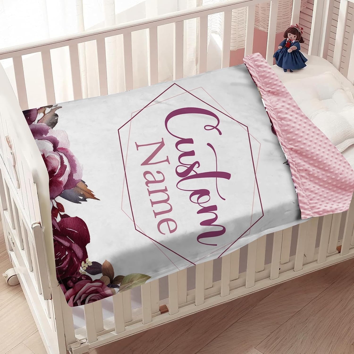 Personalized Baby Blanket with Name - Purple Flowers Flannel Double Layer 47x60