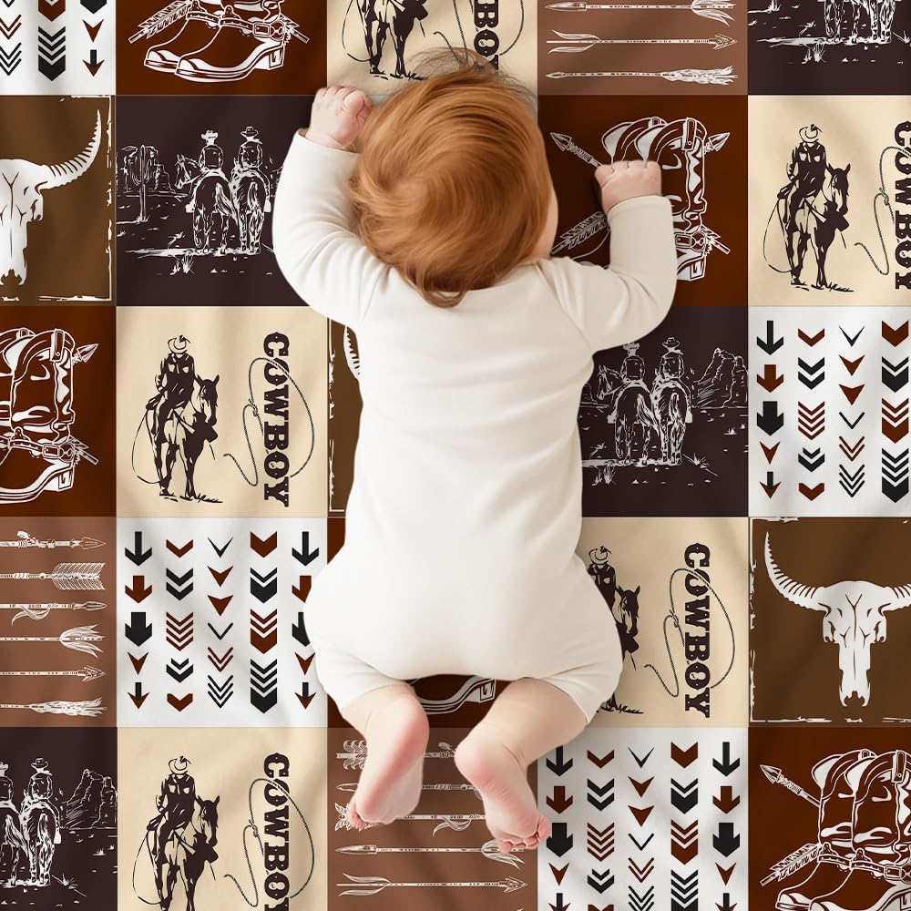 Western Baby Blanket for Boys Girls Soft Minky Bed Blanket