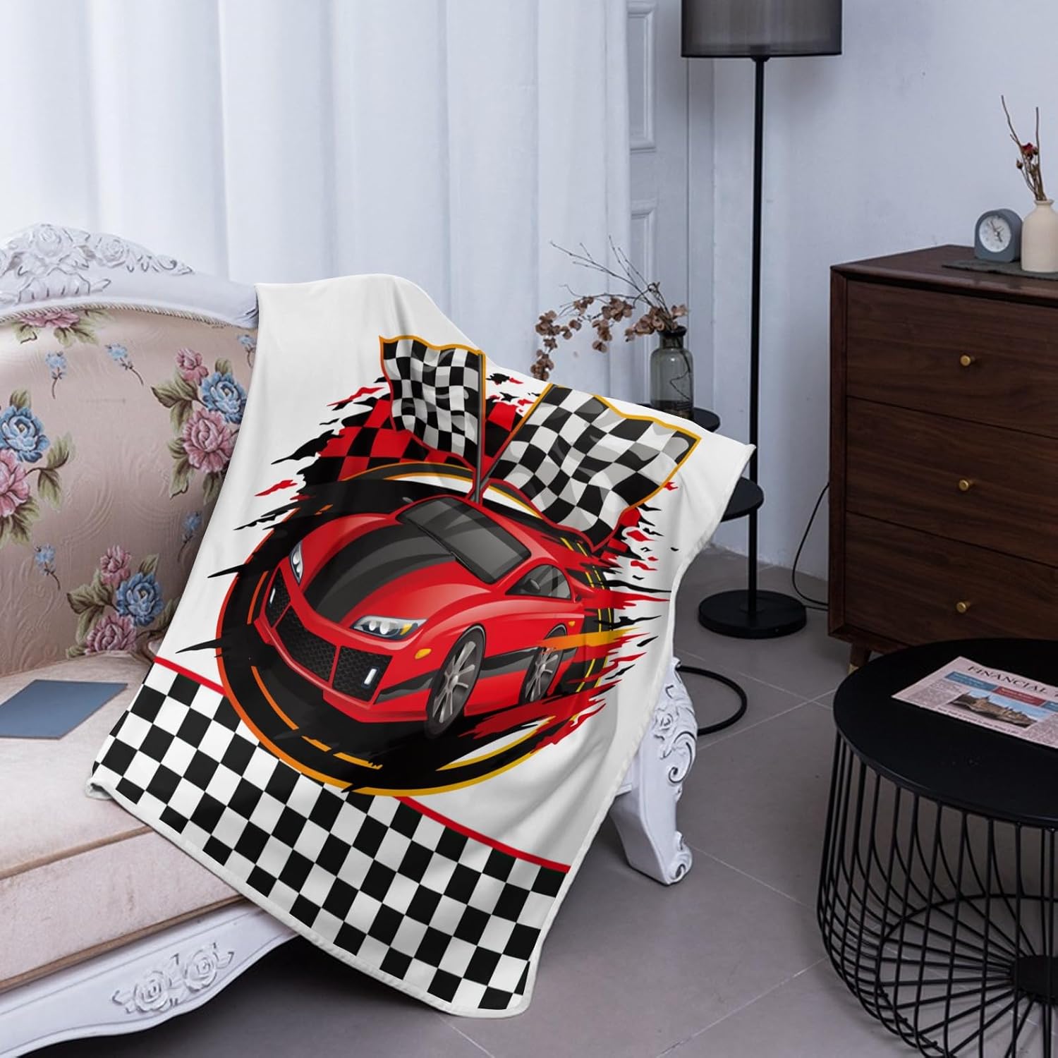 Deven Red Race Car Checkered Cooling Blanket for Toddler