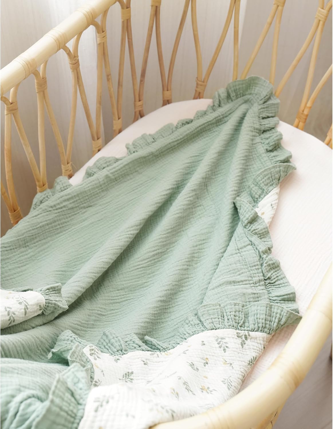 Konssy Flounce Muslin Baby Blanket 40x36 Leafy Design
