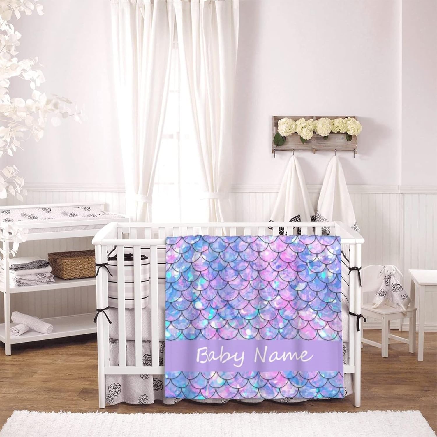 KILOWR Personalized Mermaid Scales Baby Blanket for Girls