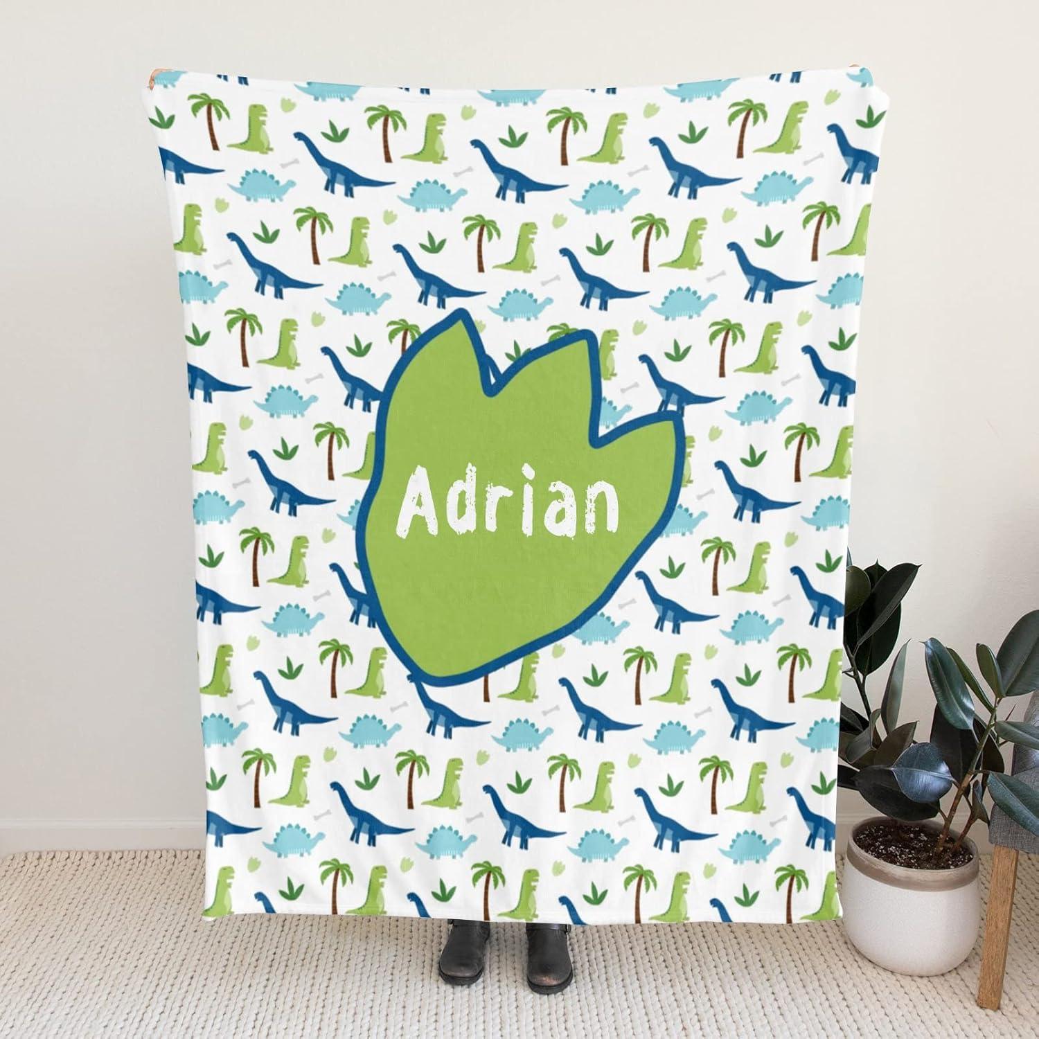 Personalized Dinosaur Blanket with Name for Kids