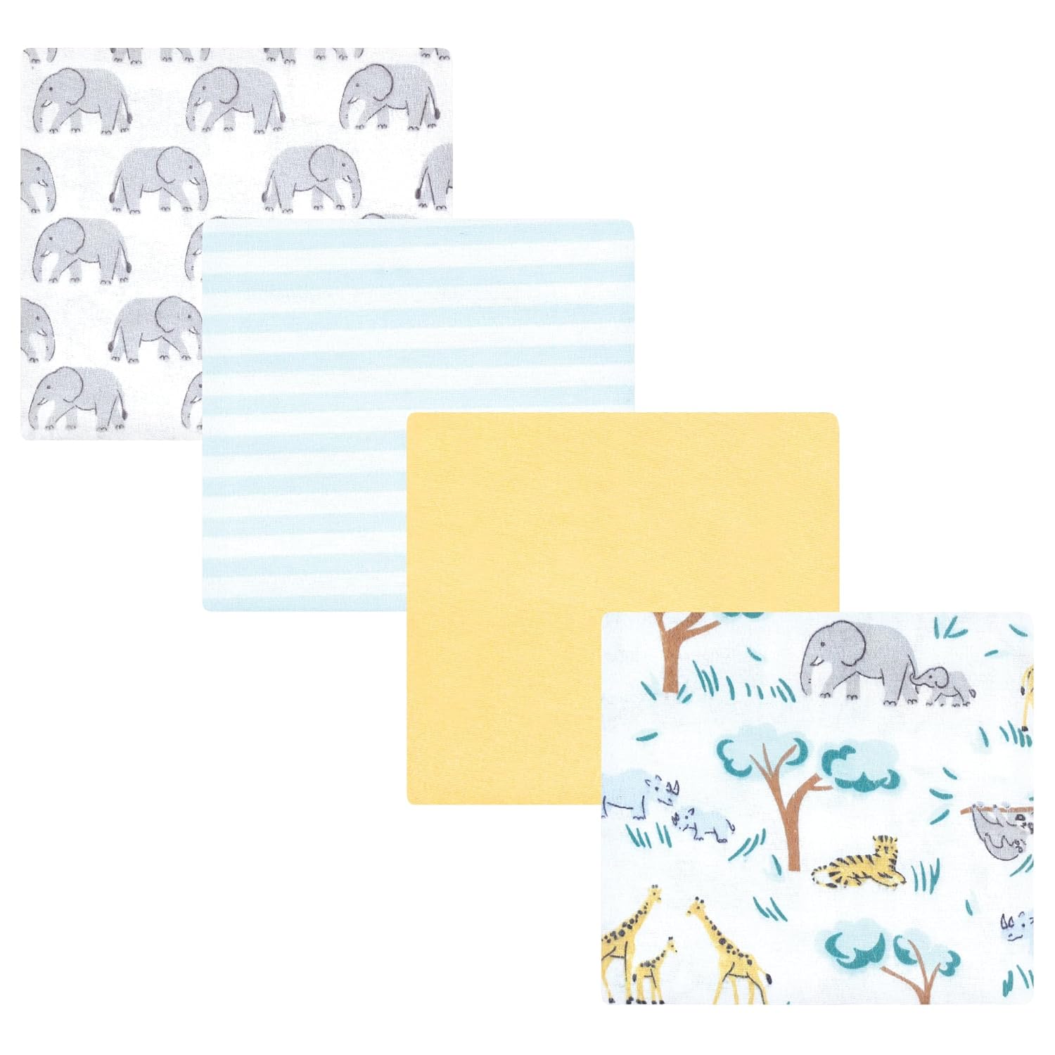 Hudson Baby Unisex Flannel Blanket 4-Pack Safari Friends