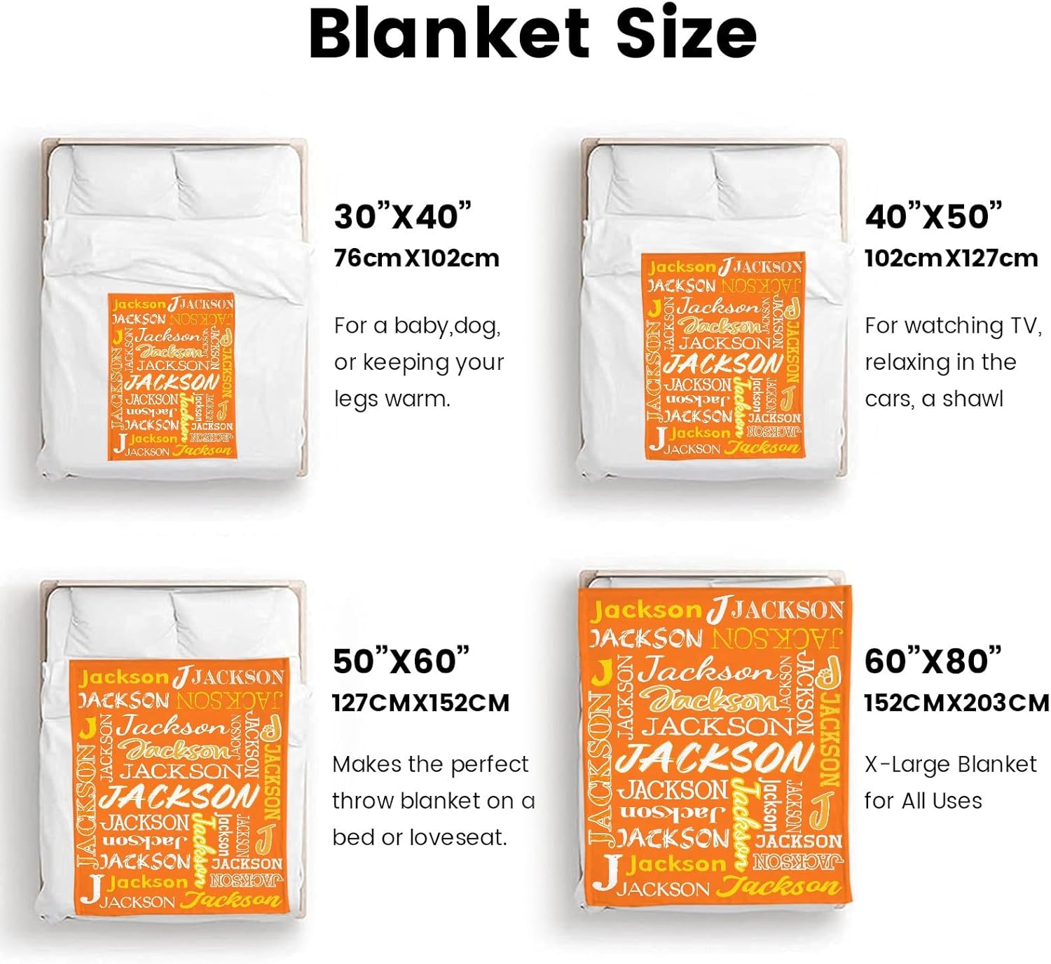 Deven Name Text Orange Baby Blanket - Custom Soft Swaddle 30x40