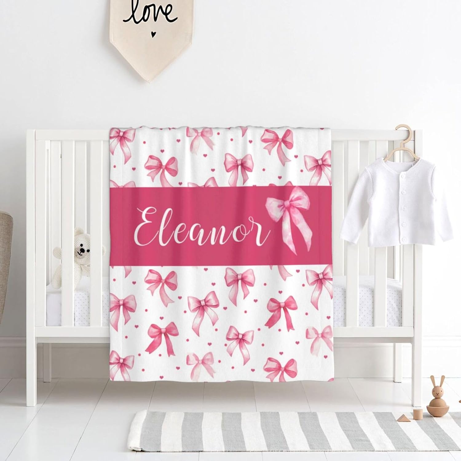 Personalized Bow Baby Blanket With Name