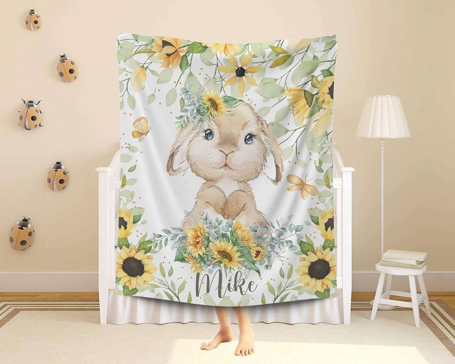 Customized Bunny Sunflower Baby Blanket with Name
