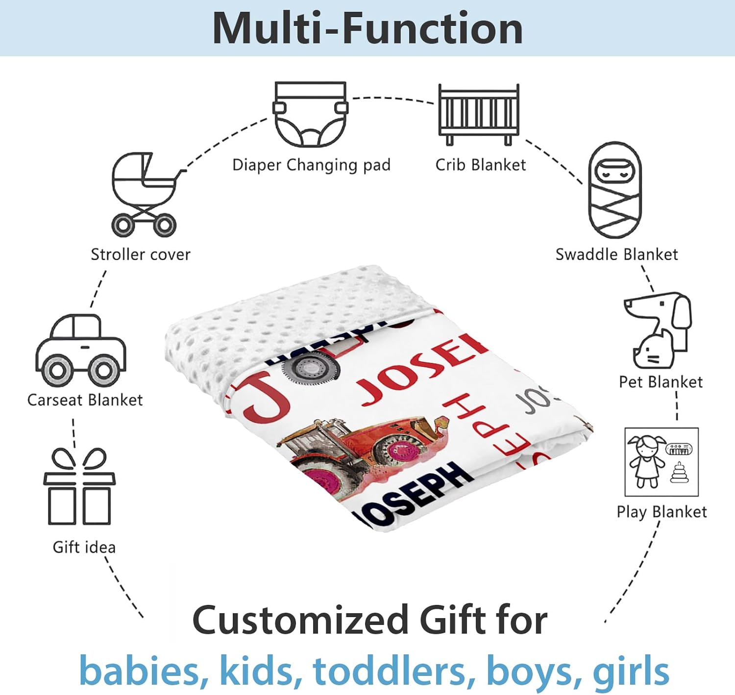 Personalized Car Baby Blanket with Name for Boys and Girls