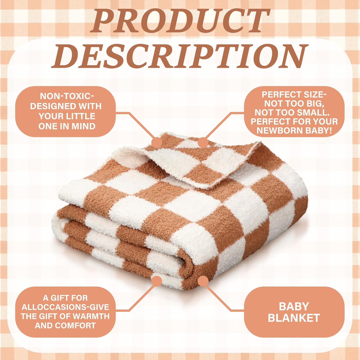 Brown Checkered Fuzzy Throw Blanket Cozy 30x40 Inch