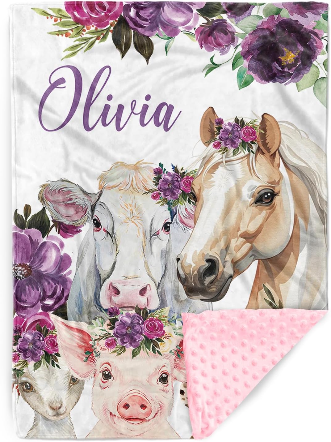 Custom Baby Blanket with Name and Animals Design 1