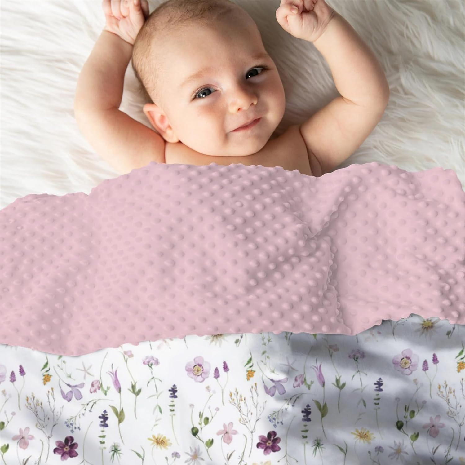 Mink Baby Blanket Pink Purple Floral - 30 x 40 Inches