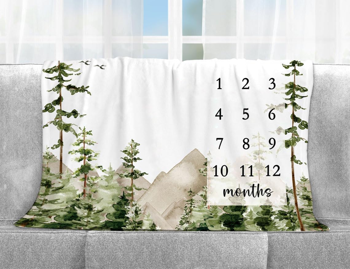 Yuzioey Milestone Blanket with Birth Stats 50x40 Green