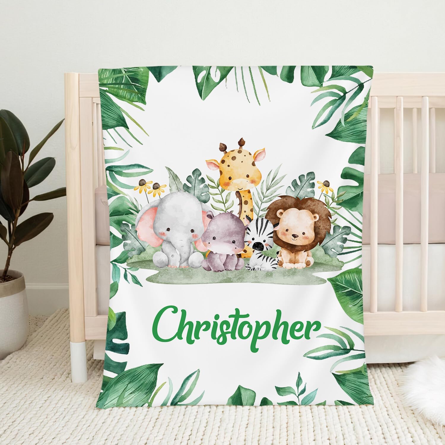 Custom Safari Baby Blanket with Name