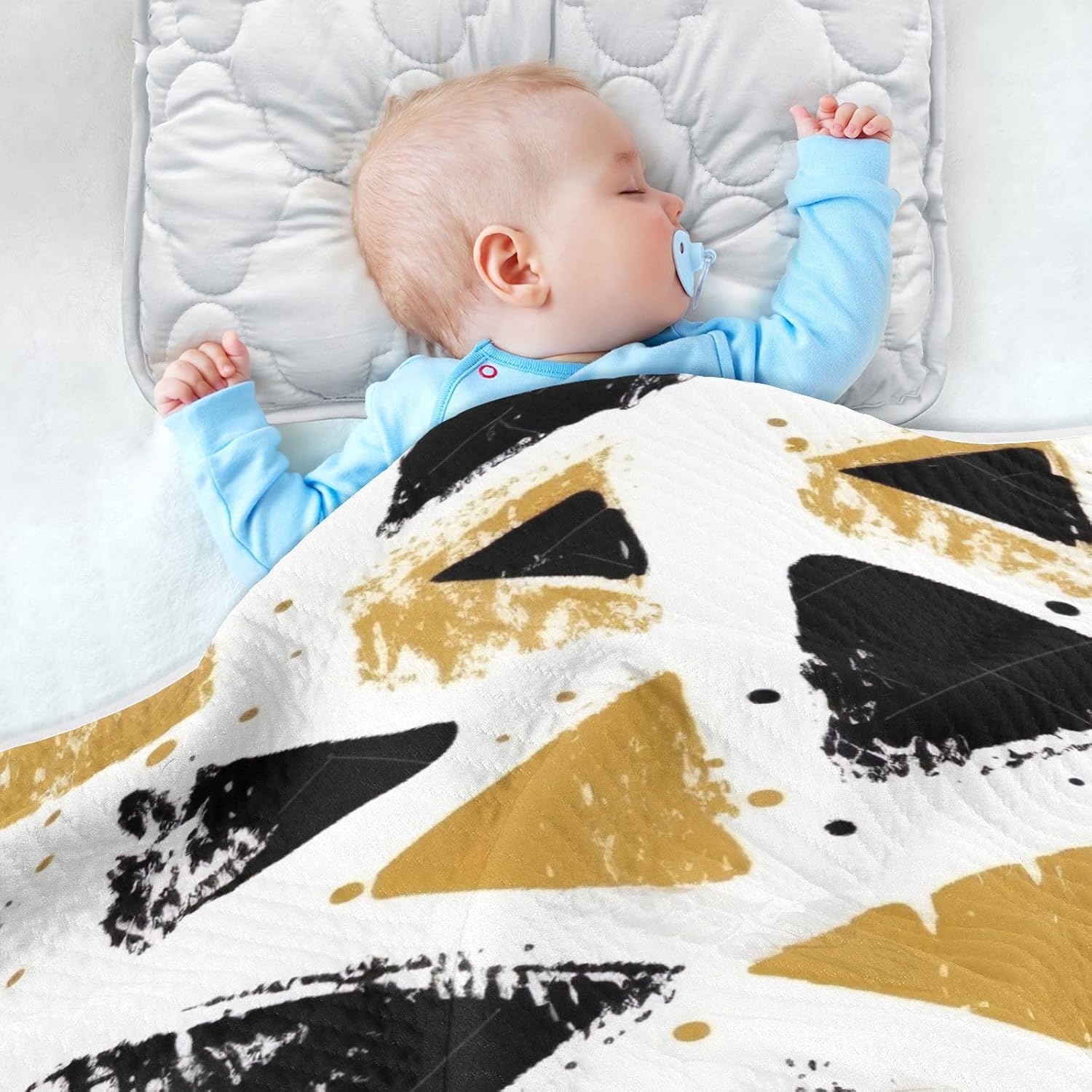 Wassud Black and Gold Triangles Baby Blanket 30x40in