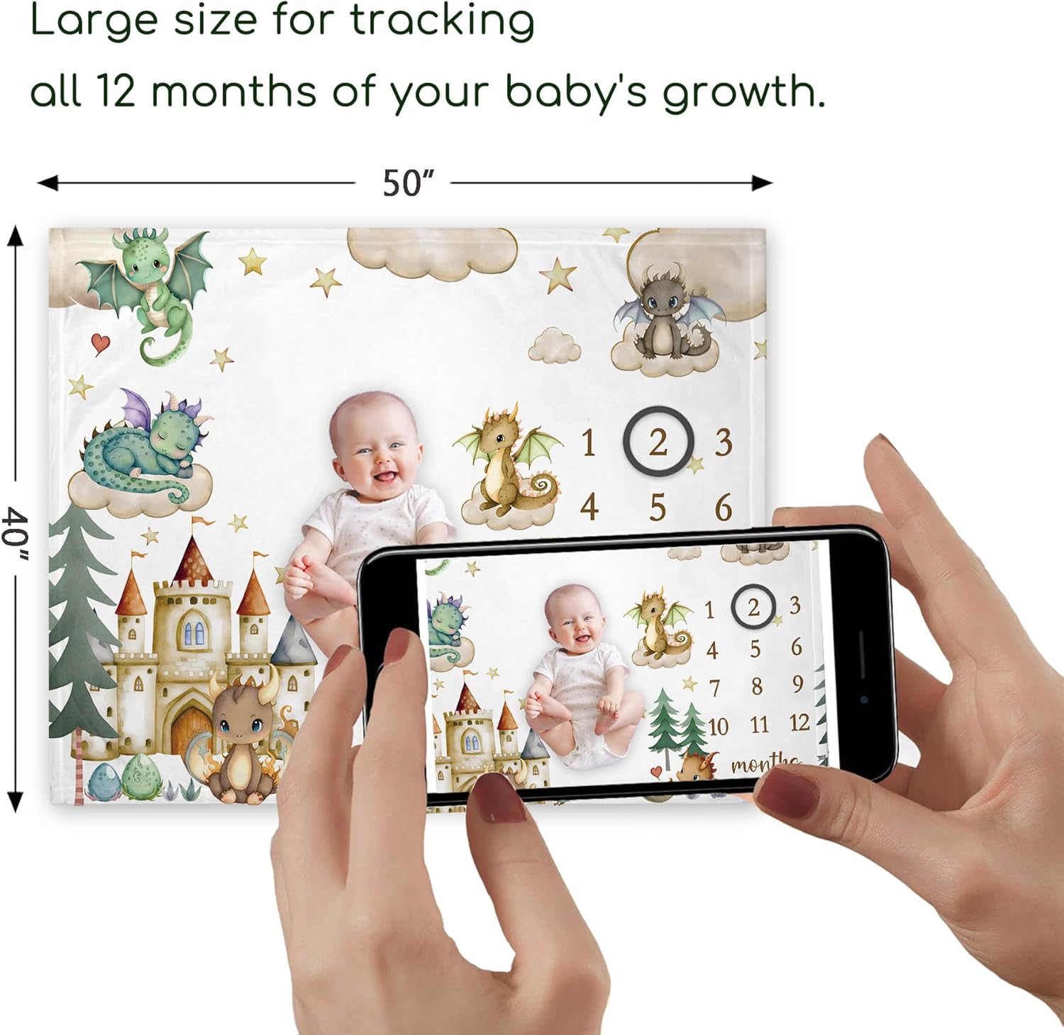 Yuzioey Boy Dragon Growth Tracking Blanket 50x40