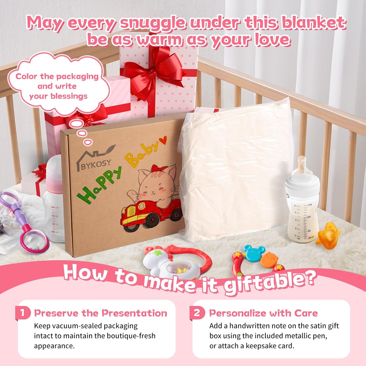 Baby Blanket - Ultra Soft Checkered Gift Box with Rainbow Pattern 30x40 Inches Beige