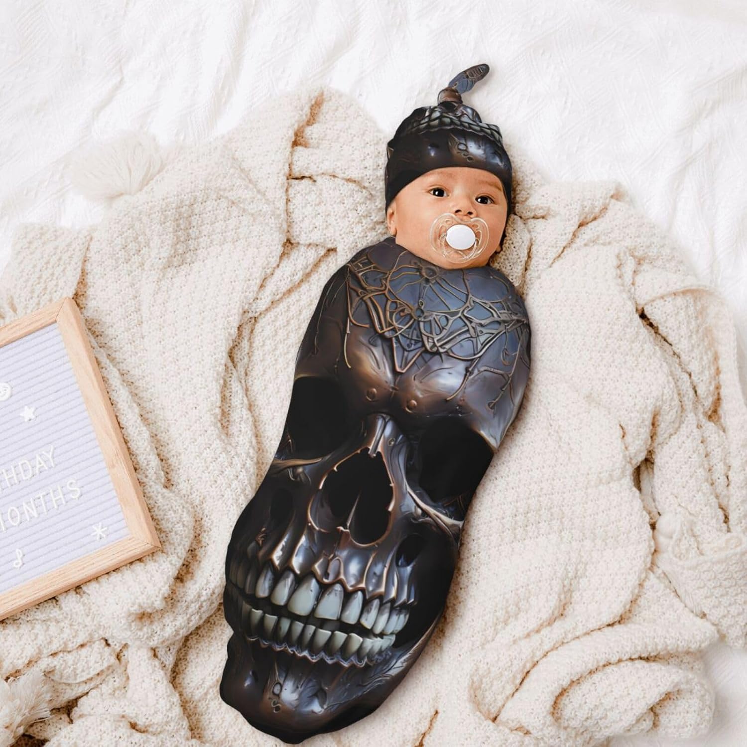 Copper Skull Print Newborn Swaddle Blanket Set with Beanie