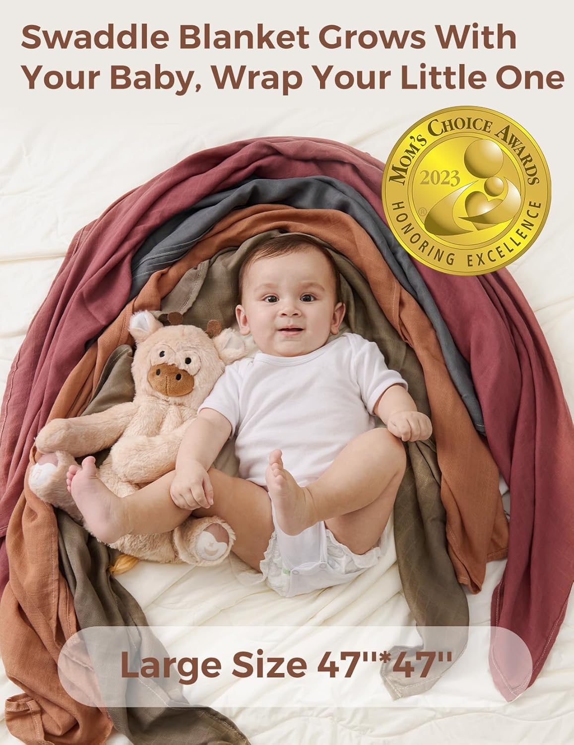 Momcozy Muslin Swaddle Blankets 4-Pack 47 x 47 Inches