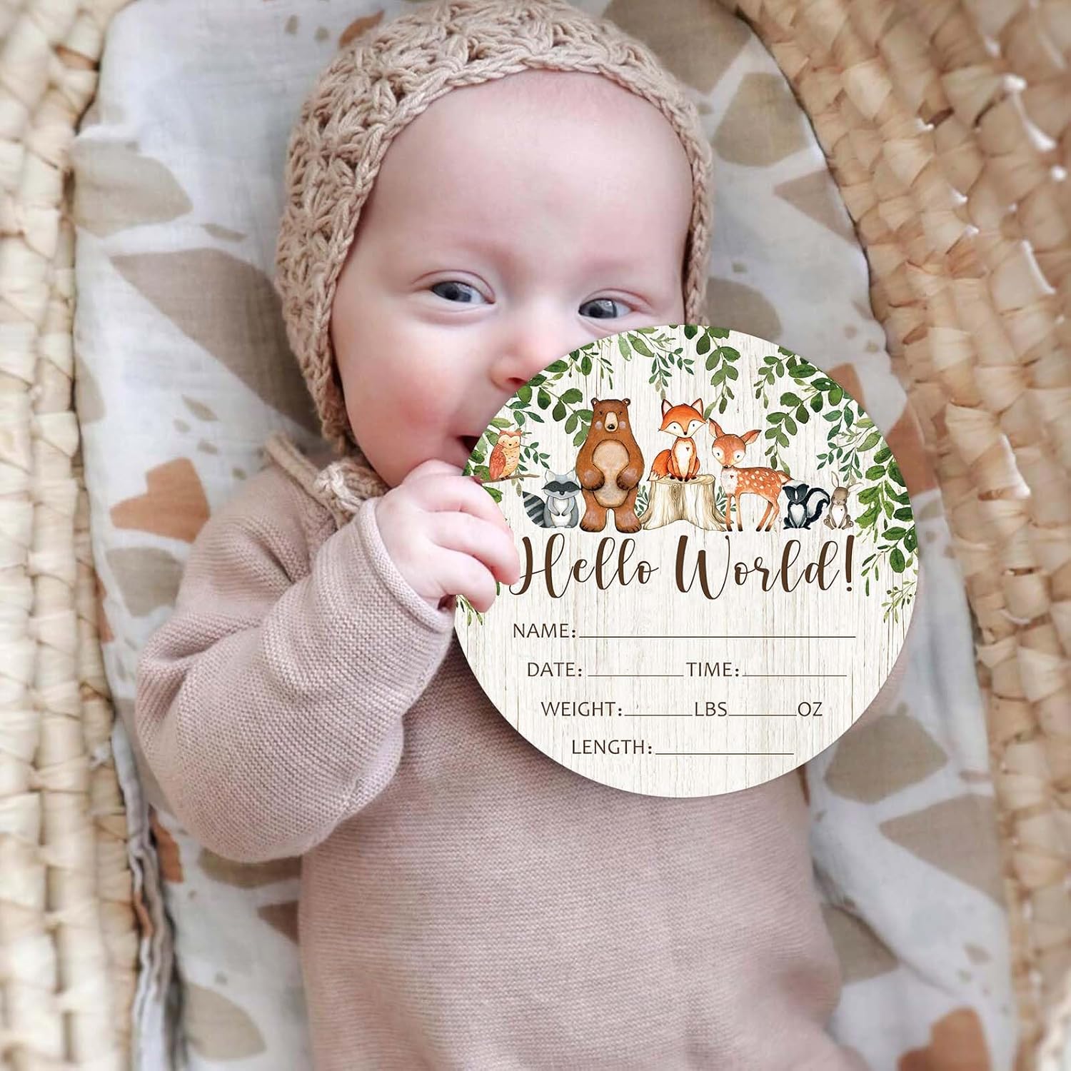 Yuzioey Woodland Animals Baby Milestone Blanket with Birth Stat Sign