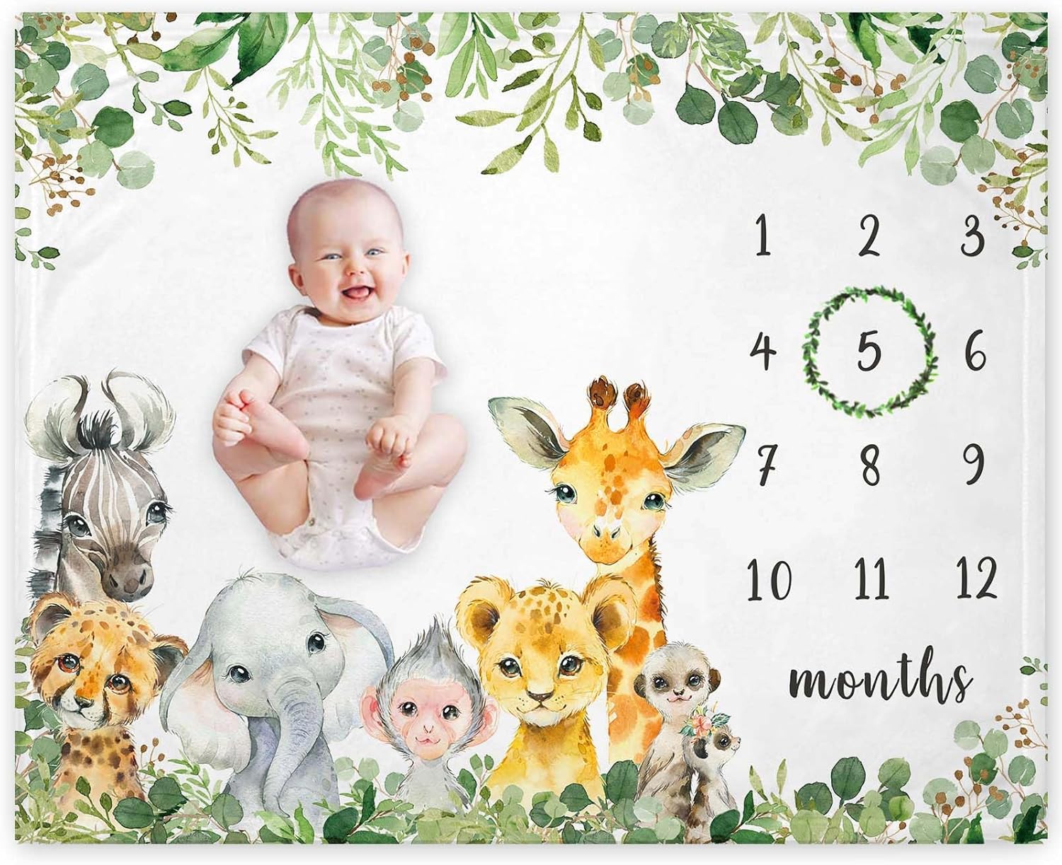 Yuzioey Safari Animals Milestone Blanket 50x40