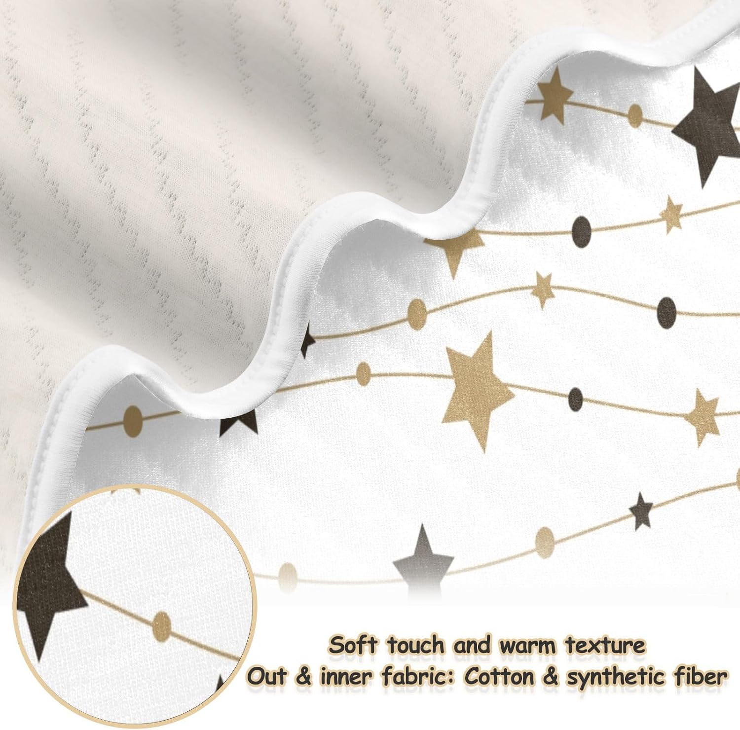 BOESI Black and Gold Striped Stars Baby Blanket