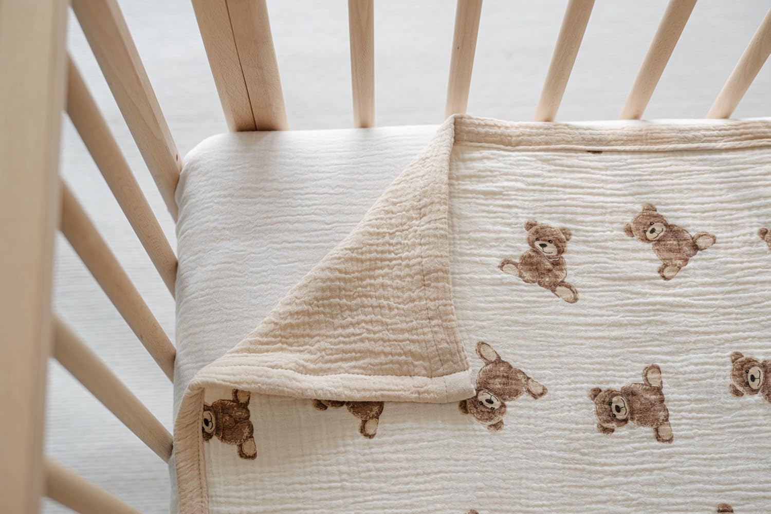 Little Jump 2-Layer Muslin Baby Blanket - Teddy Bear Design 47x47 Inches