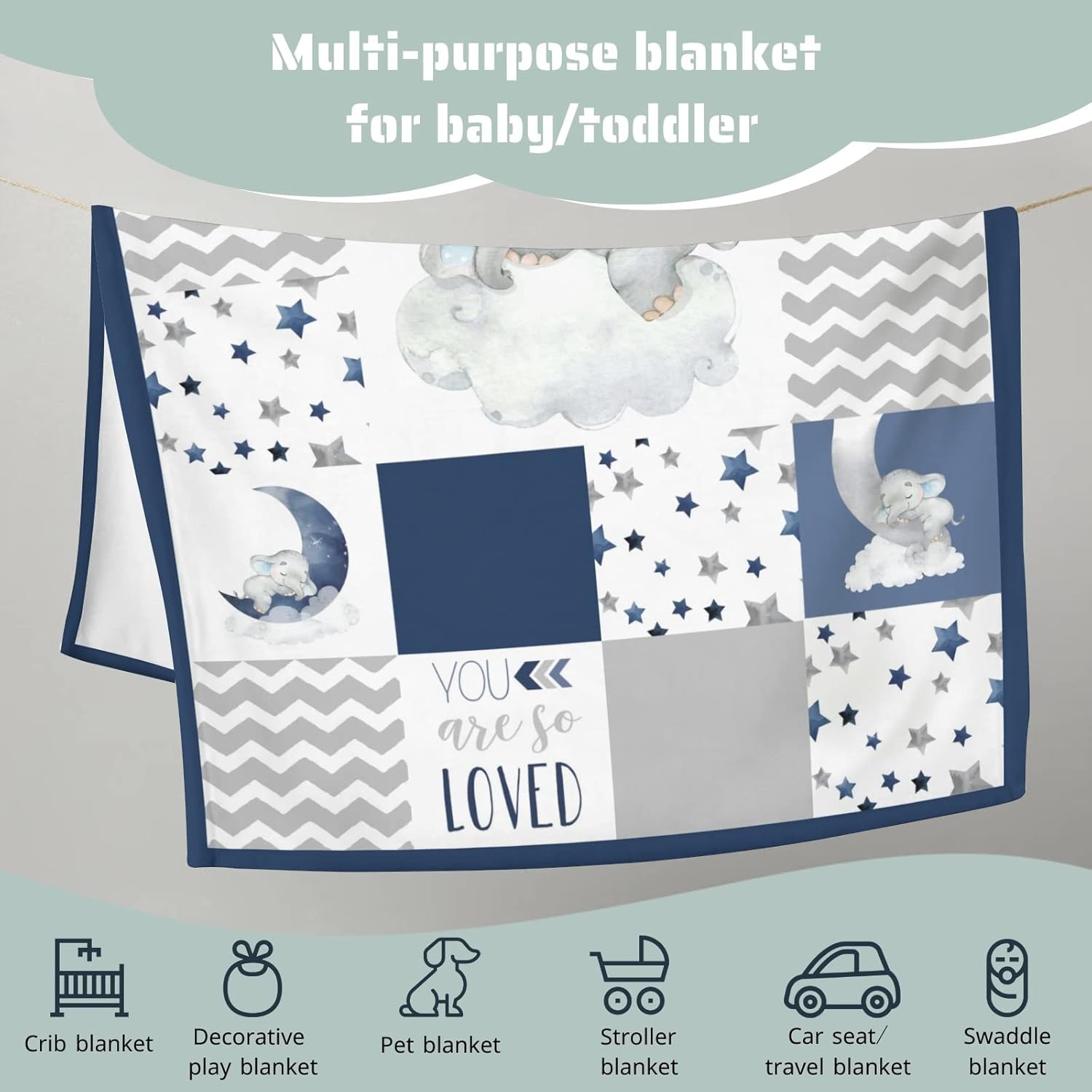 HawSkgFub Dream Big Little One Star Baby Blanket Navy Blue
