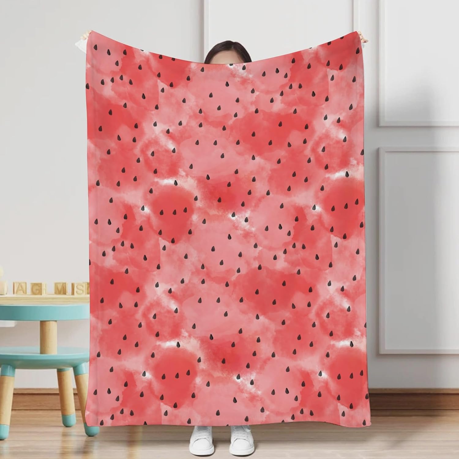 Watercolor Watermelon Baby Blanket Flannel Throw