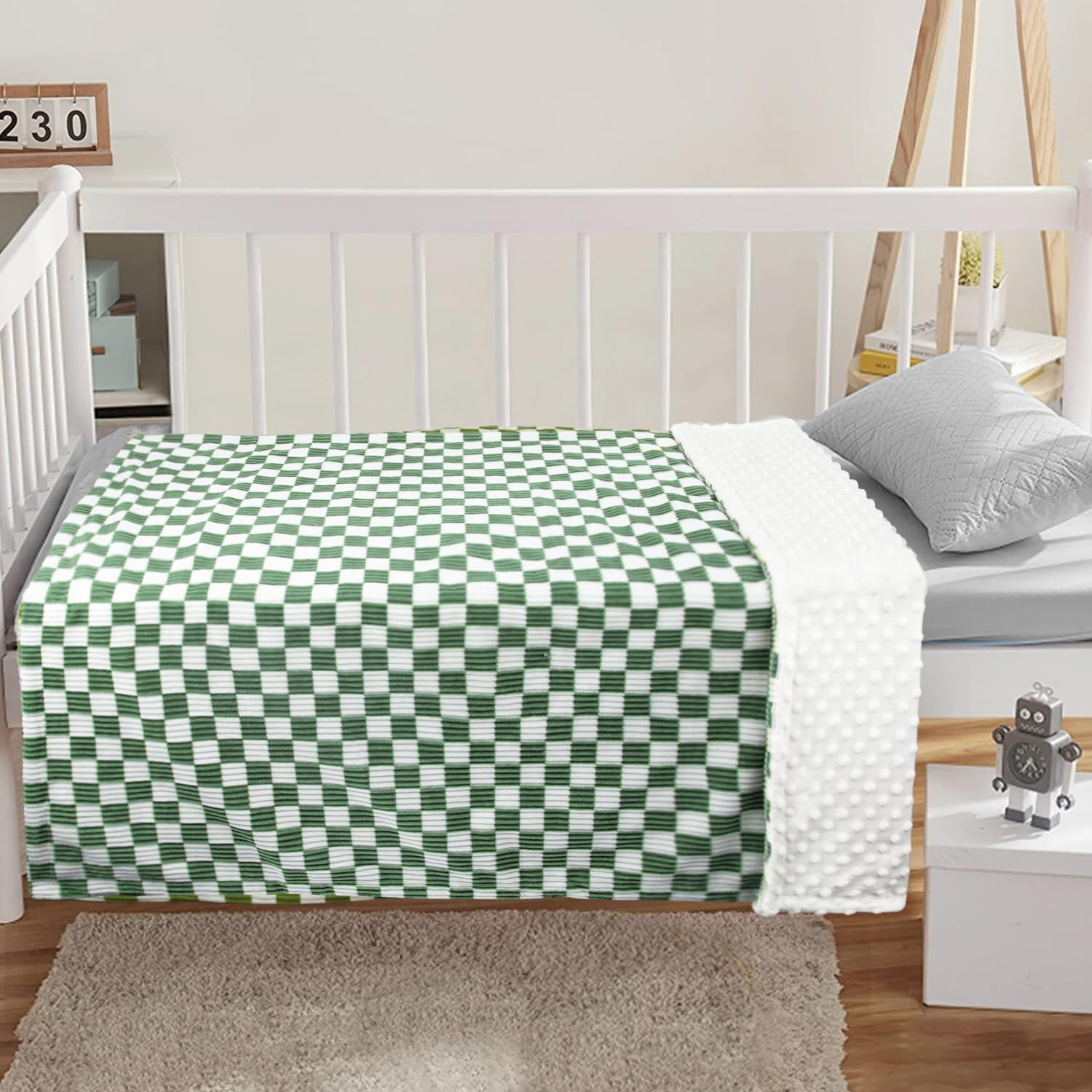 BEILIMU 3D Checkerboard Toddler Blanket Sage Green 30x40 Inches