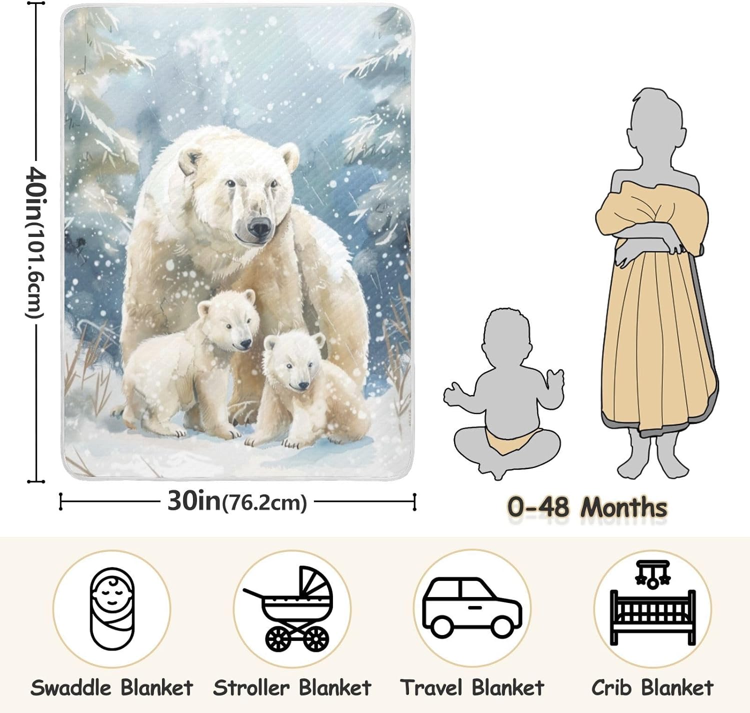 Soft Baby Blanket for Boys Girls 30x40 Inch Polar Bear Bed Blanket
