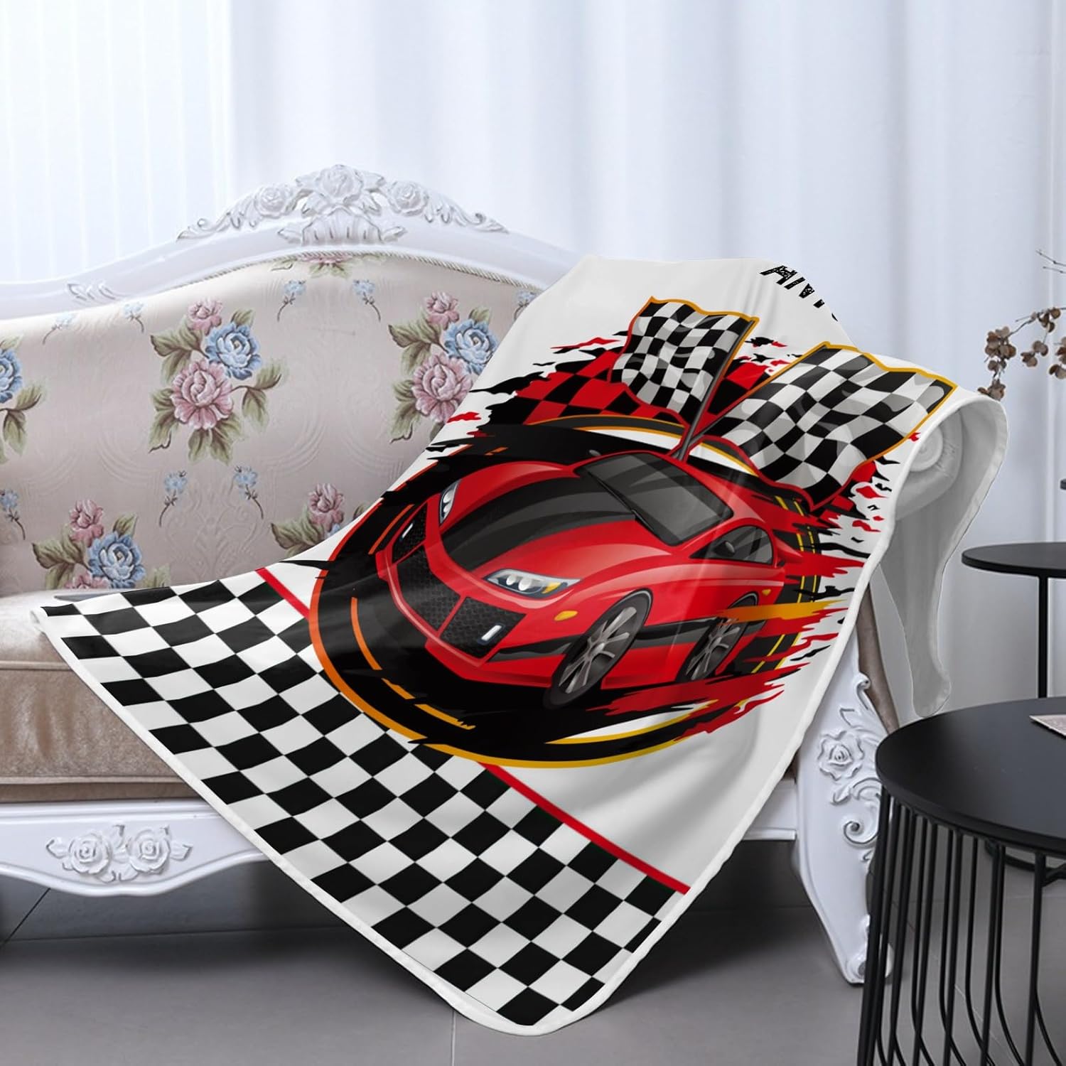 Deven Red Race Car Checkered Cooling Blanket for Toddler