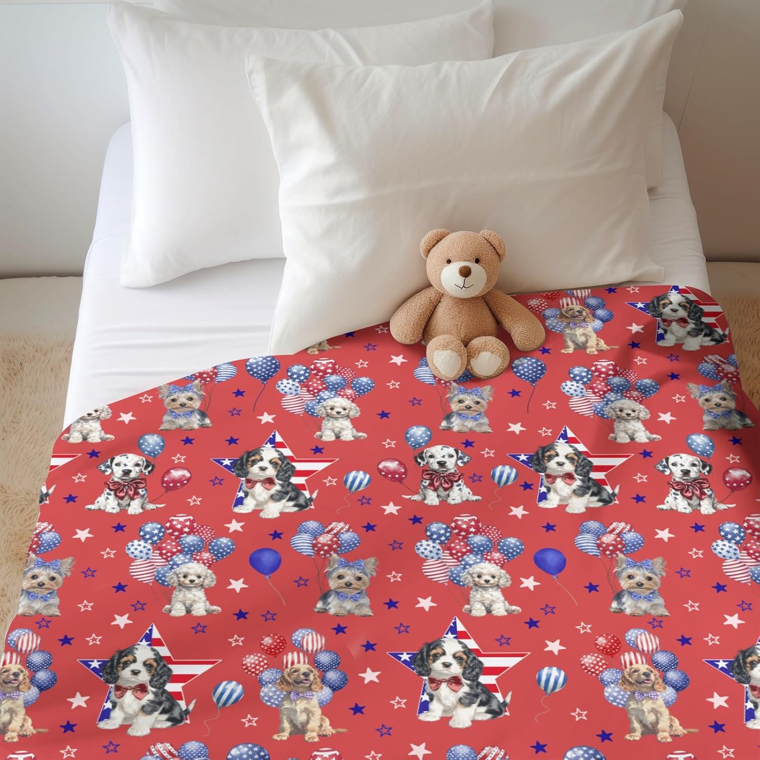 Patriotic Dogs Stars Balloon Baby Blanket