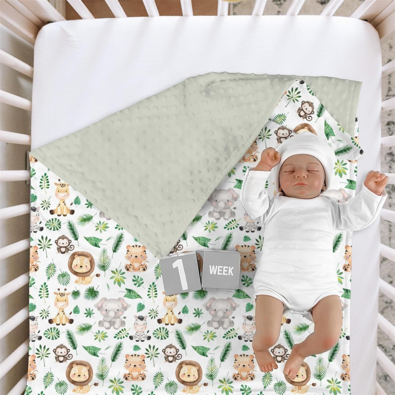 Safari Jungle Animals Mink Blanket with Dotted Backing