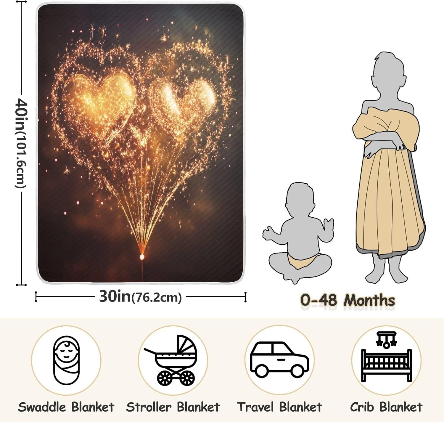 Burbuja Gold Heart Baby Blanket for Boys Girls 30x40