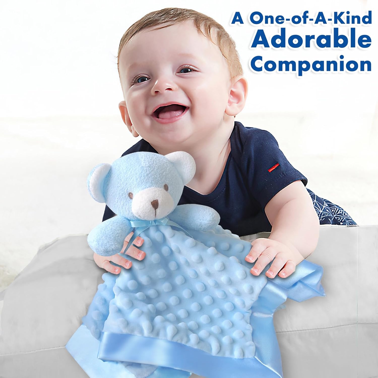 MOVEPAI Soft Blue Bear Baby Security Blanket 16 Inch