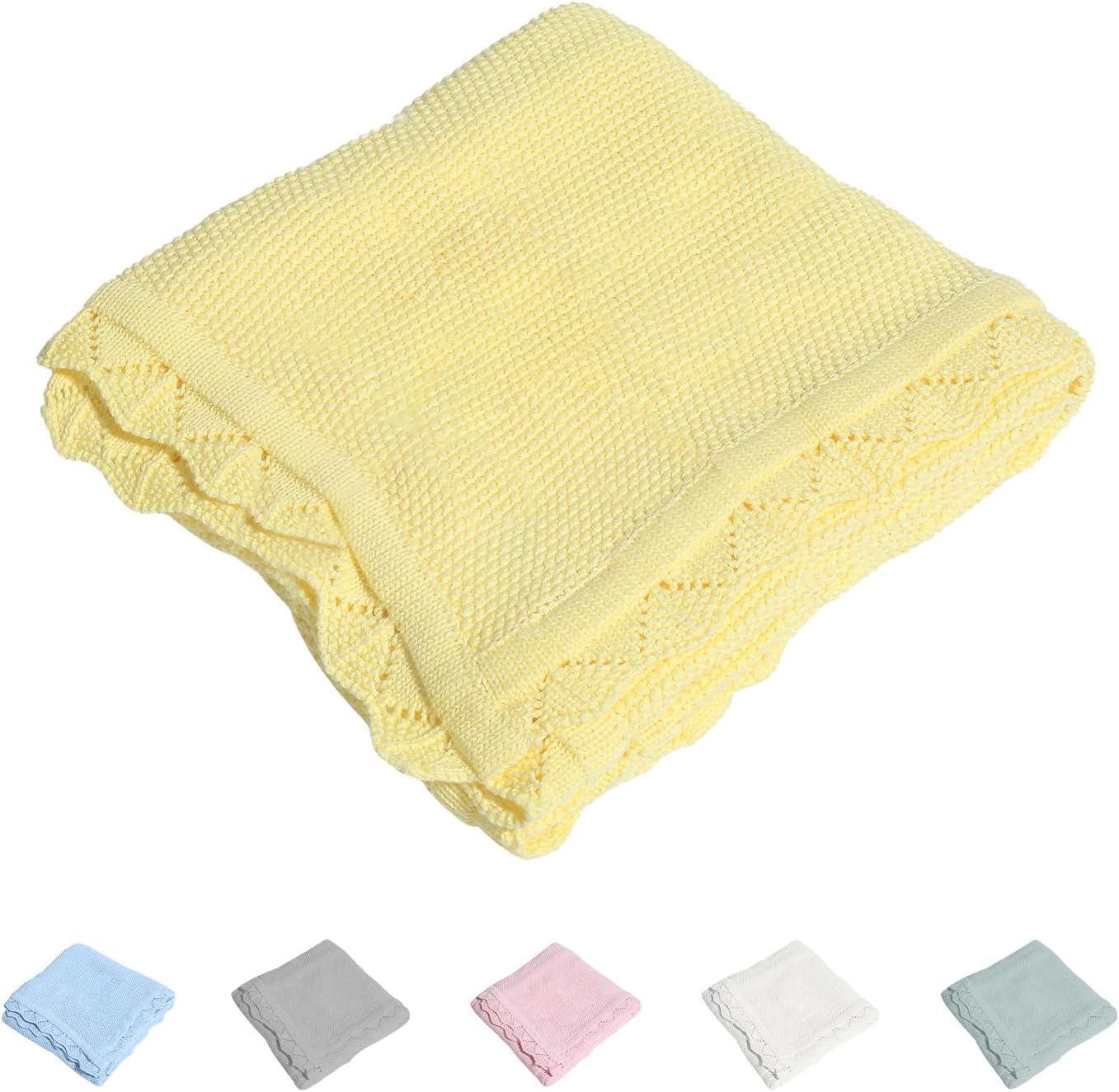 100 Cotton Baby Blanket Knit Soft Warm Lemon Yellow 30x40 Inches