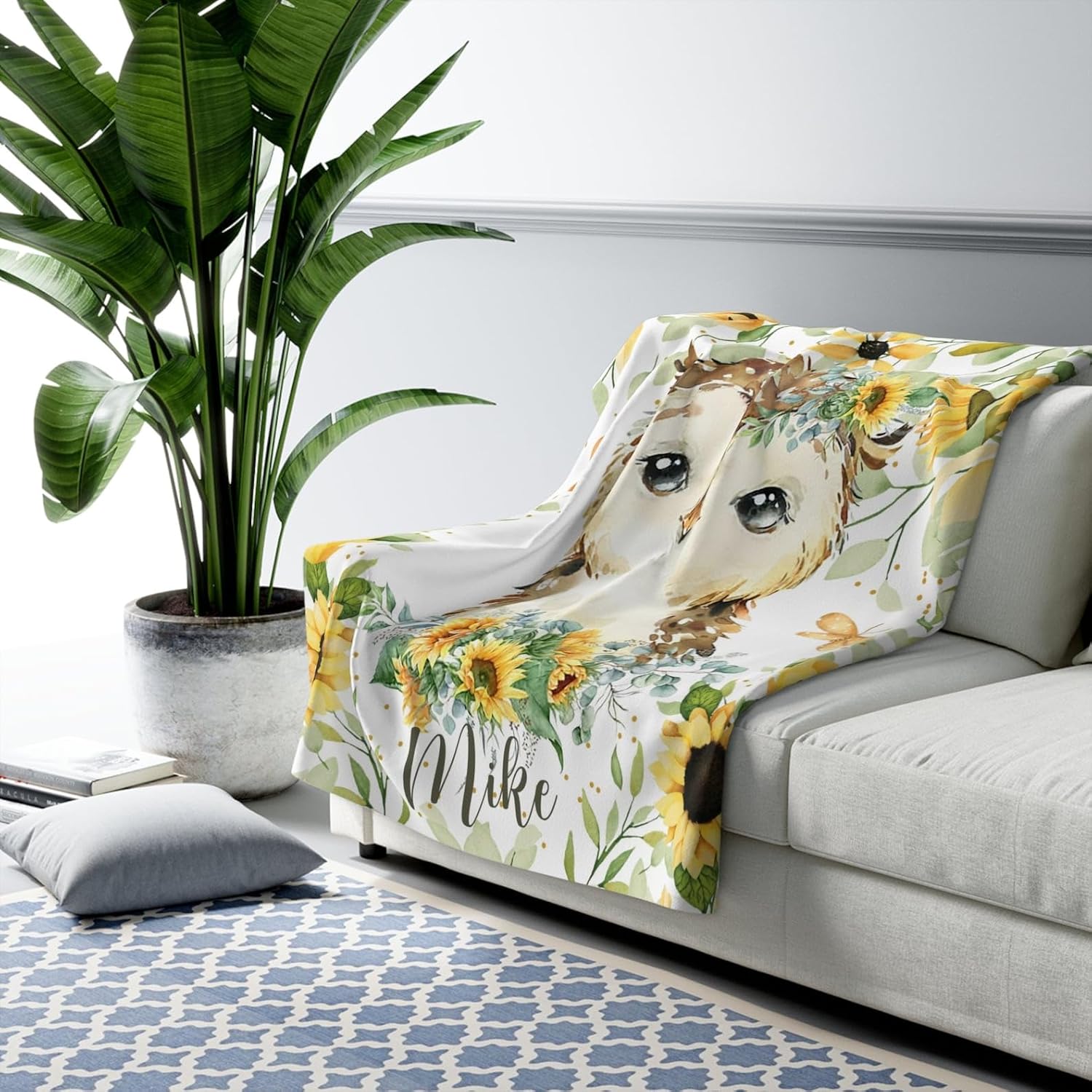 Customized Baby Owl Sunflower Blanket with Name