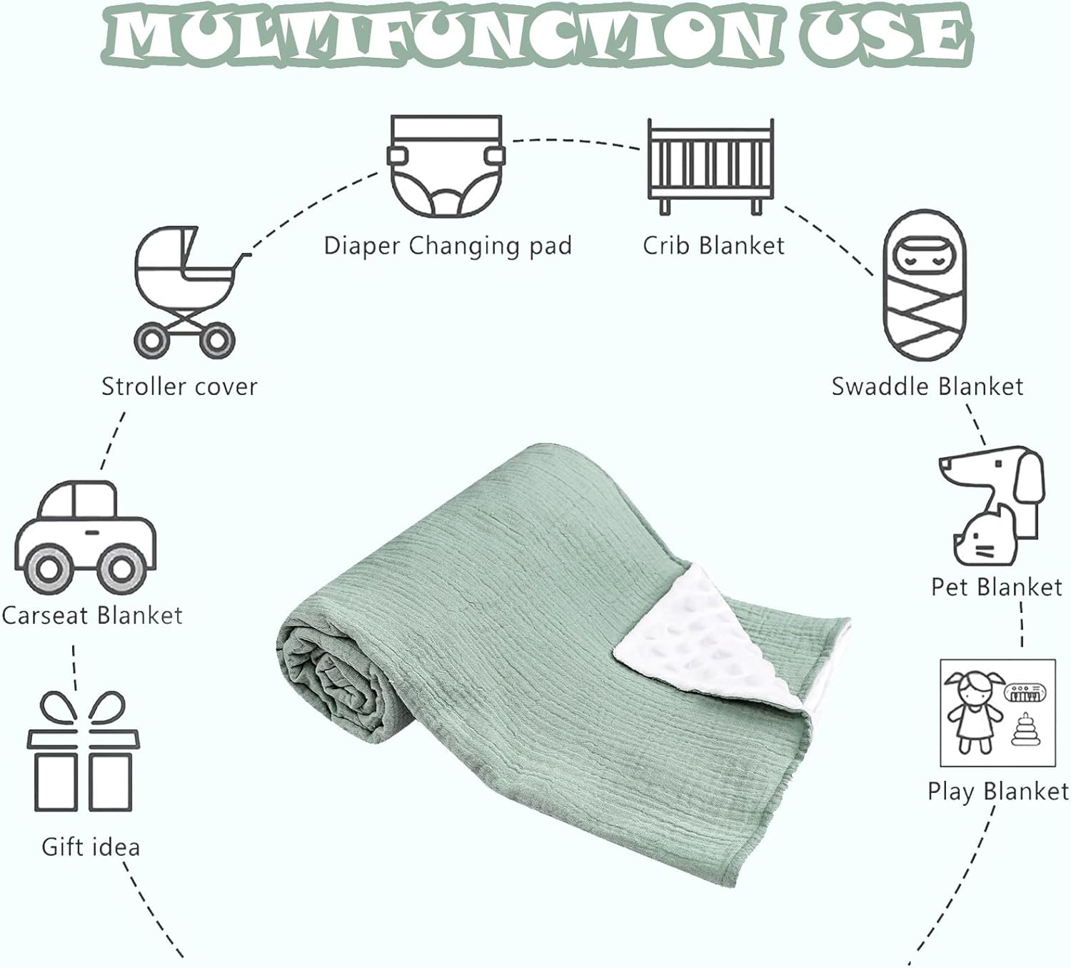 Hooyax Muslin Baby Blanket 30 x 40 Green 1