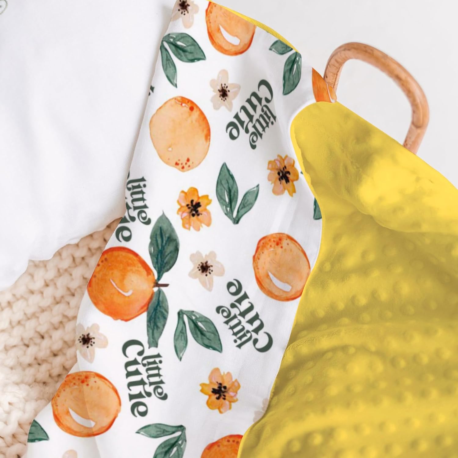 Orange Fruit Floral Mink Baby Blanket with Dotted Backing