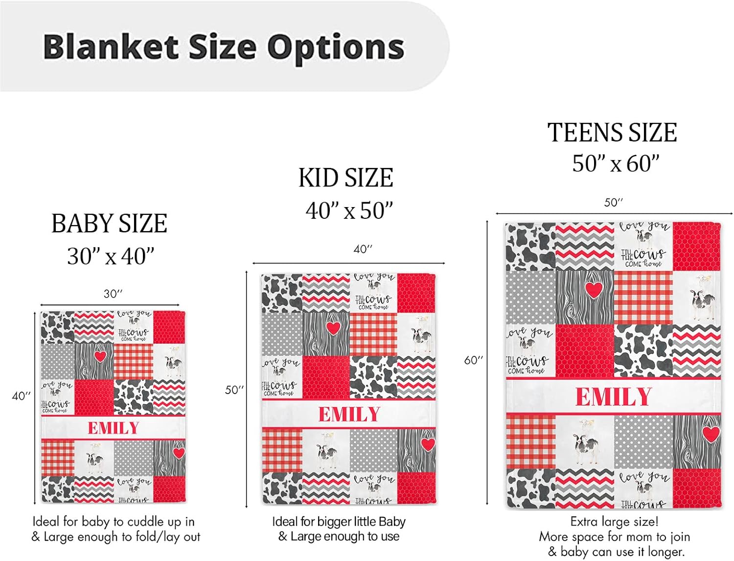 Noverbibi Farm Cow Red Minky Baby Blanket with Name