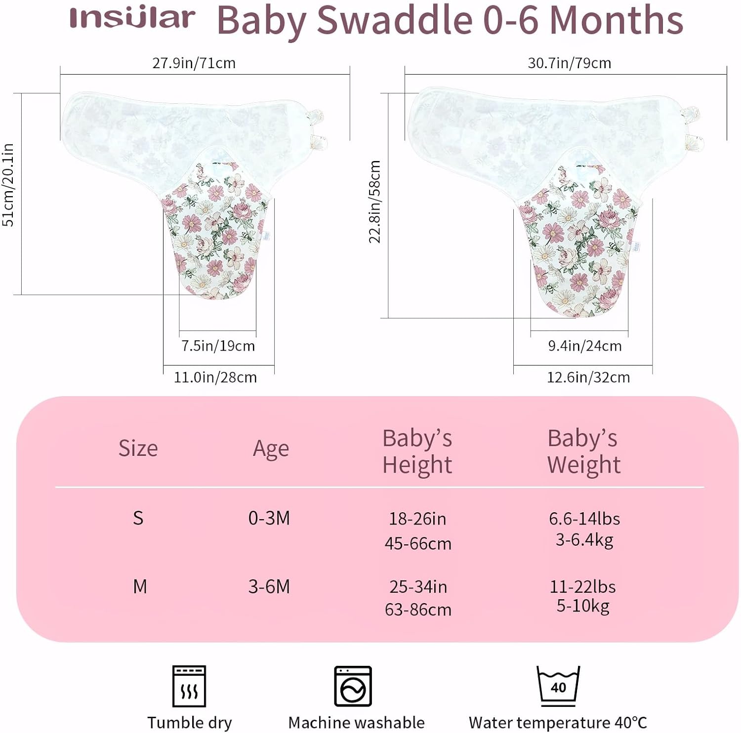 Insular Soft Cotton Swaddle Wrap 3 Pack for Newborn Infant