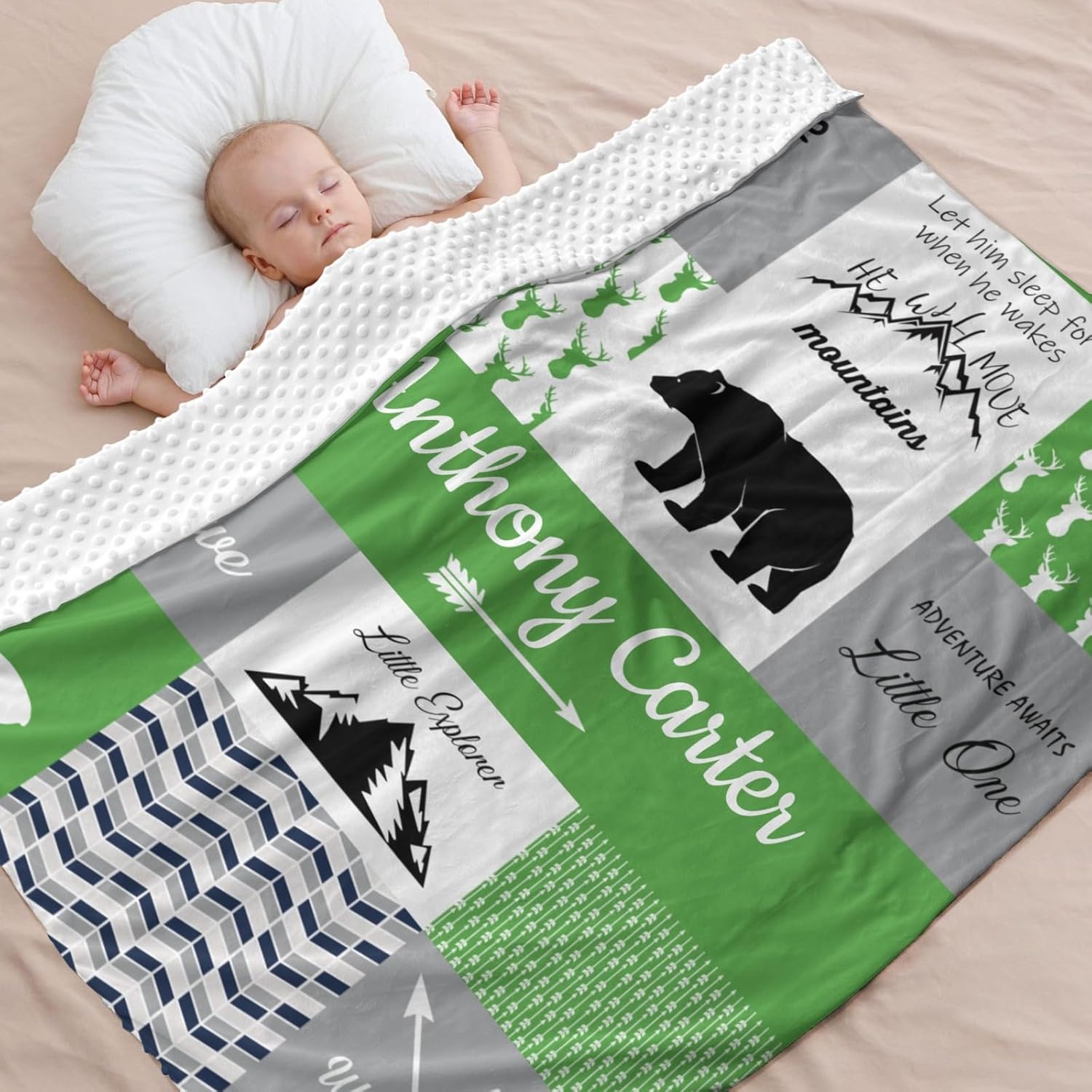 Personalized Baby Blanket with Name for Boys - Green Woodland