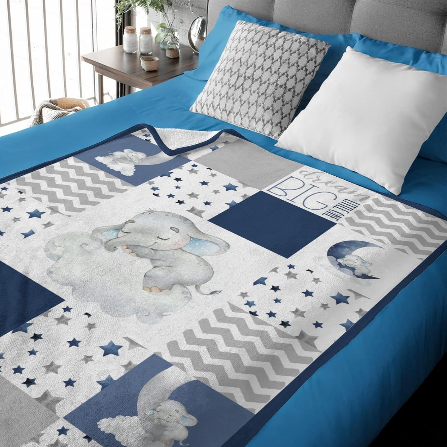 HawSkgFub Dream Big Little One Star Baby Blanket Navy Blue