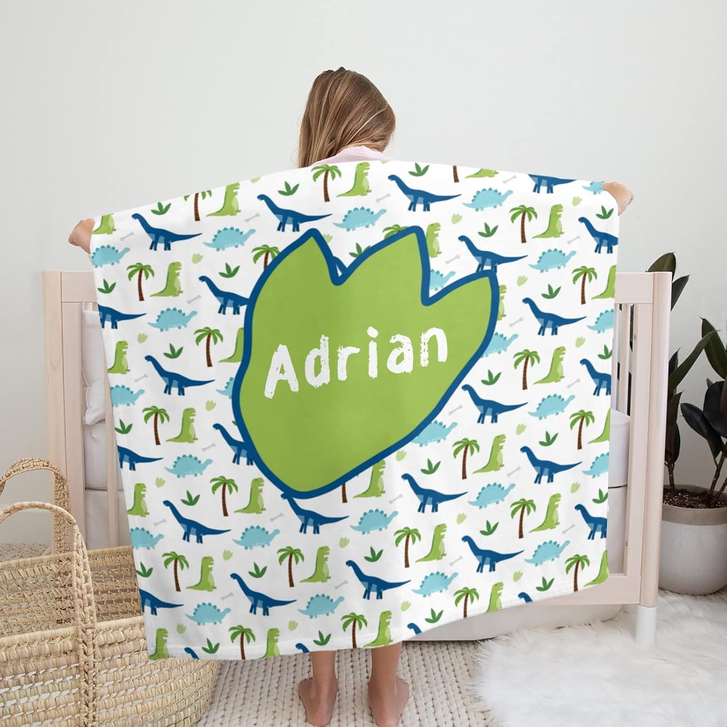 Personalized Dinosaur Blanket with Name for Kids