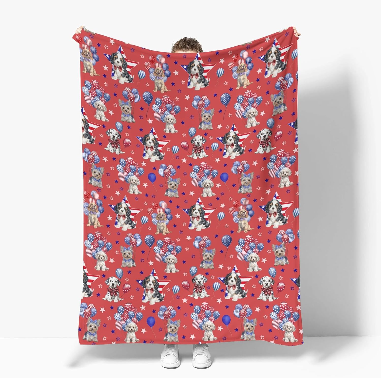 Patriotic Dogs Stars Balloon Baby Blanket